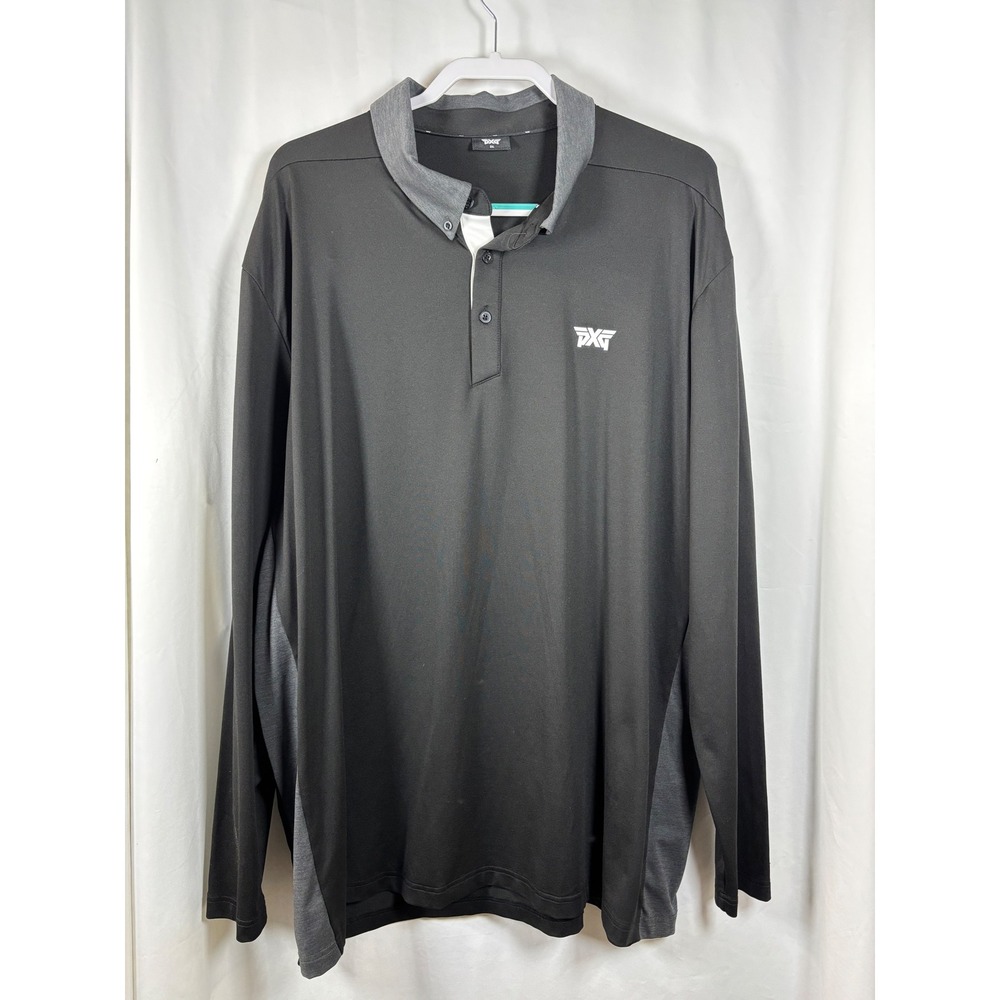 PXG Mens Black Long Sleeve Golf Polo Shirt 2XL Athletic Performance‎